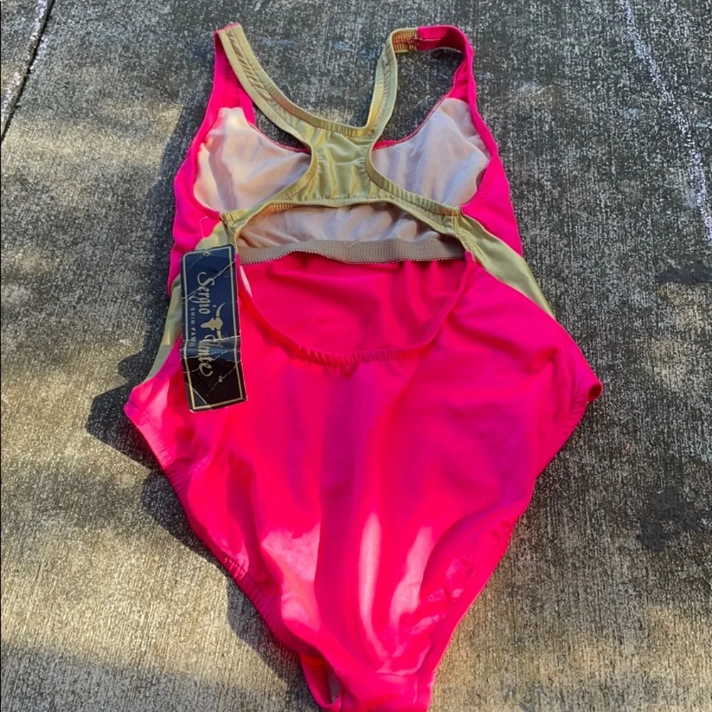 NWT vintage deadstock Sergio Valente pink one piece swimsuit